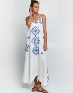 Lefkada Strappy Dress - White and Blue