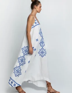 Lefkada Strappy Dress - White and Blue