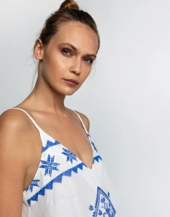 Lefkada Strappy Maxi Dress - White and Blue