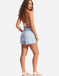 Linen Paper Bag Short - Powder Blue