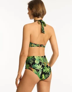 Lotus High Waist Gathered Side Bikini Pant - Black