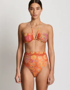 Medallion Shimmer Shirred U Wire Bandeau Bra Bikini Top - Multi