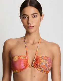 Medallion Shimmer Shirred U Wire Bandeau Bra Bikini Top - Multi