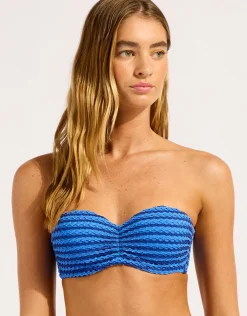 Mesh Effect Bustier Bandeau Bikini Top - Sapphire