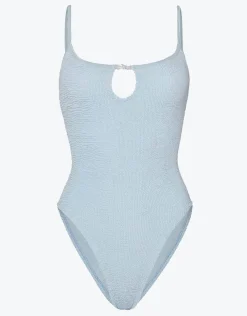 Mia Beaded Swimsuit - Metallic Ice Blue