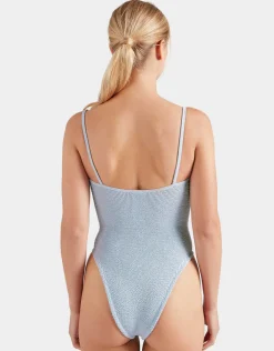 Mia Beaded Swimsuit - Metallic Ice Blue