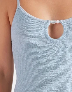 Mia Beaded Swimsuit - Metallic Ice Blue