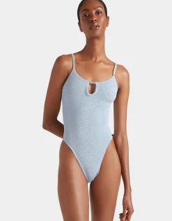 Mia Beaded Swimsuit - Metallic Ice Blue