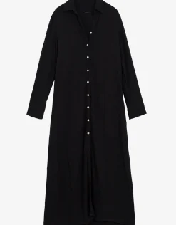 Midnight Billie Button Maxi Shirt Cover Up - Black