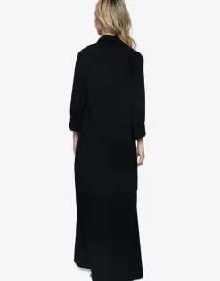 Midnight Billie Button Maxi Shirt Cover Up - Black