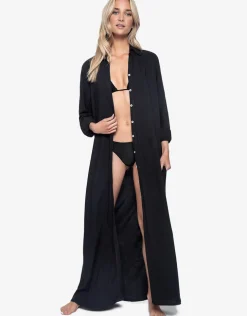 Midnight Billie Button Maxi Shirt Cover Up - Black