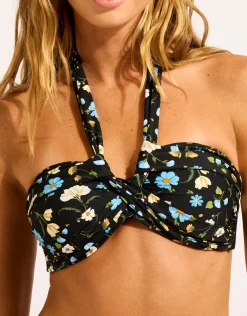 Modern Romance Halter Bandeau Bikini Top - Black