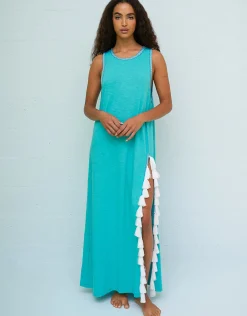Monochromatic Tassel Slit Dress - Teal