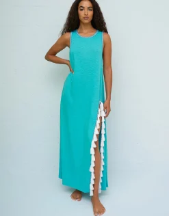 Monochromatic Tassel Slit Dress - Teal