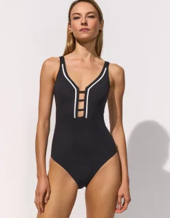 Monomar Underwired Ladder Plunge Swimsuit - Black Cream
