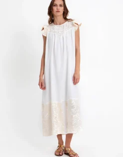 New Triangle Open Back Dress - White and Champagne