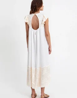 New Triangle Open Back Dress - White and Champagne