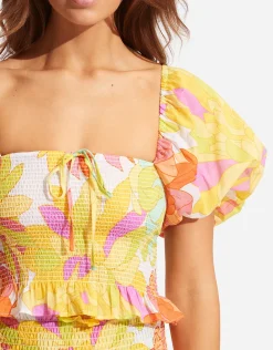 Palm Springs Shirring Top - Limelight