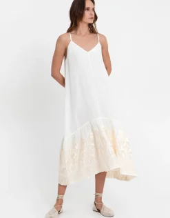 Phoenix Strappy Midi Dress - White and Champagne