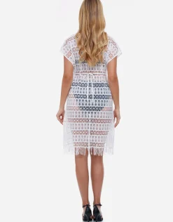 Profile Tutti Frutti Crochet Plunge V Neck Dress - White