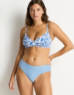 Reef Cross Front Bra Bikini Top - Denim Blue