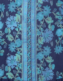 Rose Border Print V-Neck Maxi Dress - Indigo