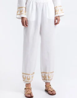 Selene Gathered Hem Trousers - White and Gold