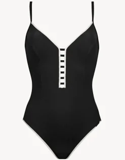 Silence Ladder Plunge Swimsuit - Black and White