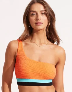 Slice of Splice One Shoulder Bikini Top - Tango
