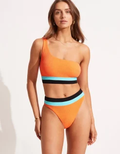 Slice of Splice One Shoulder Bikini Top - Tango