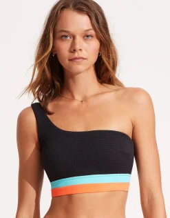 Slice of Splice One Shoulder Bikini Top - Black