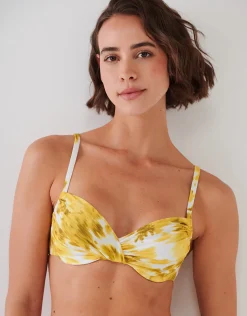 Soft Focus Florals Underwired Bikini Top - Vivid Yellow