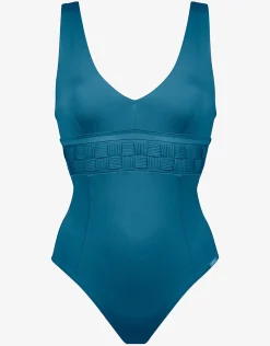 Softline V Neck Swimsuit - Mosaic Blue