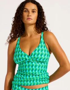 Sorrento Multi Fit Wrap Front Tankini Top - Vivid Green