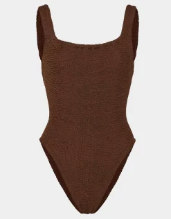 Square Neck Swimsuit - Metallic Chocolate