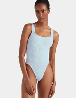 Square Neck Swimsuit - Metallic Ice Blue