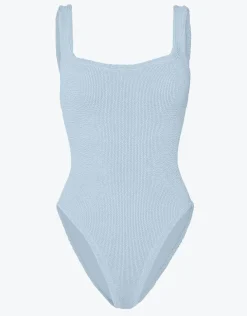 Square Neck Swimsuit - Metallic Ice Blue