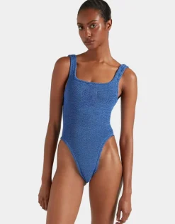 Square Neck Swimsuit - Metallic Denim