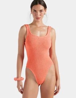 Square Neck Swimsuit - Metallic Coral