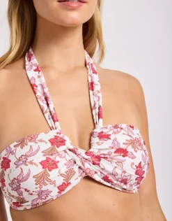 Summer Chintz Halter Bandeau Bikini Top - Ecru