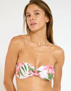 Tahiti Boro Bandeau Bikini Top - Blanc Floral