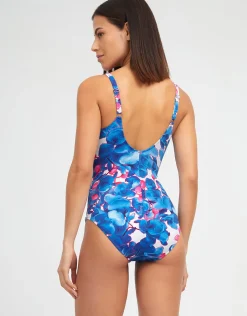 Tahiti Shaped Neck Swimsuit - Blue Floral