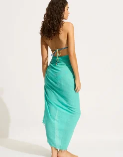 Textured Cotton Beach Wrap - Aquatic Blue