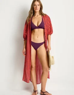 Vacay Boho Long Shirt Dress - Spice Red